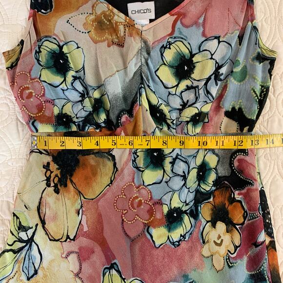 Chico's 100% silk midi tank dress fully lined floral print hand wash size M 8 - Picture 6 of 7